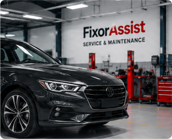 Car inside a FixorAssist Service & Maintenance workshop