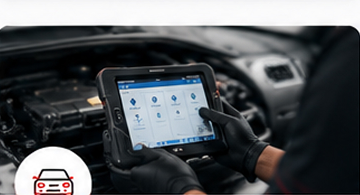 Diagnostics tablet scanning a car