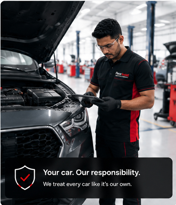 FixorAssist technician inspecting a car — Your car. Our responsibility.