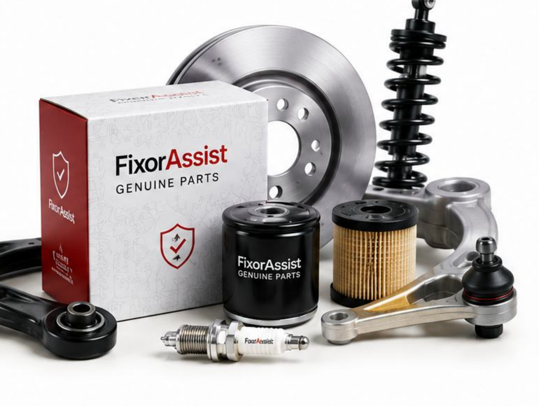 FixorAssist genuine parts — box, disc, shock absorber, filters and spark plug