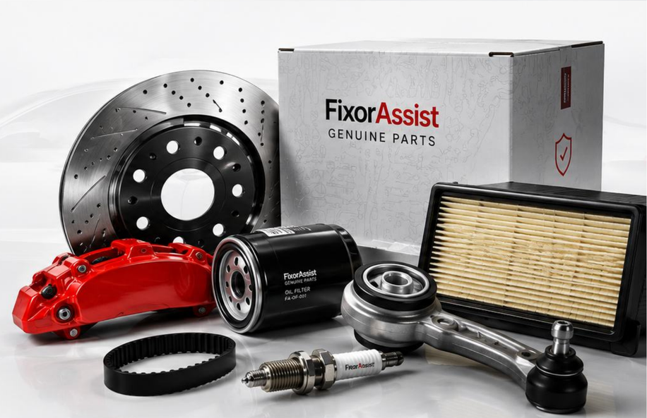FixorAssist genuine parts — brake disc, caliper, filters and spark plug